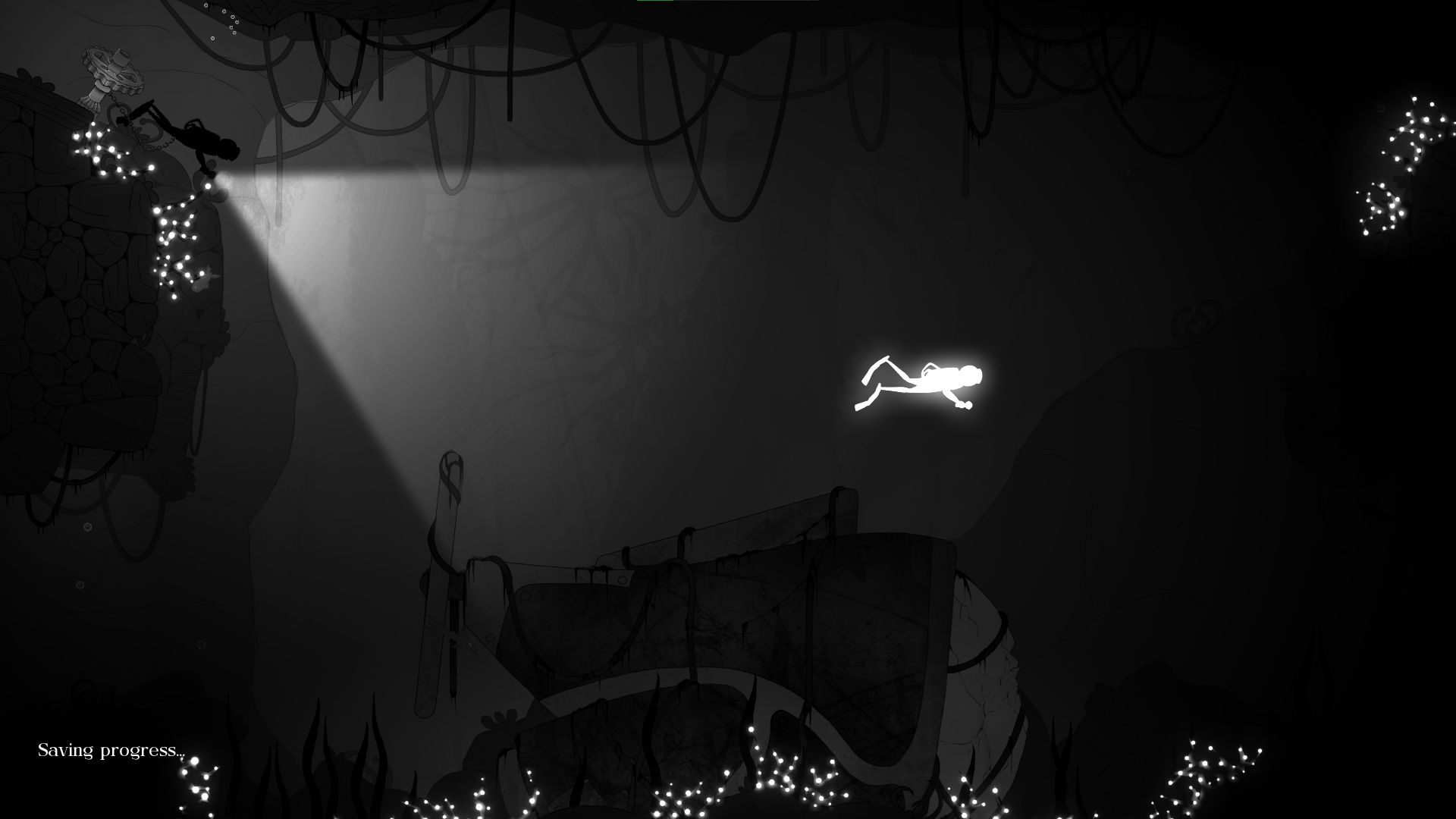 Silent Depths — resting near a glowing outcrop